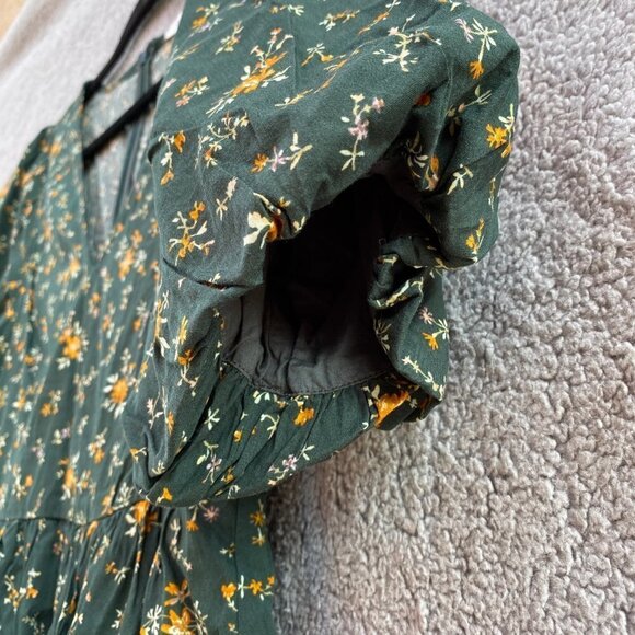 NEW Madewell Green Floral Poplin V Neck Bubble Sleeve in Fresh Sprig Mini Dress - Picture 3 of 12